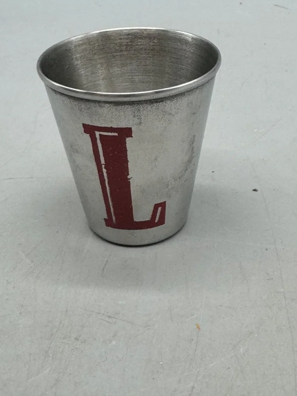 Vintage Aluminum Cup With Red Graphic 